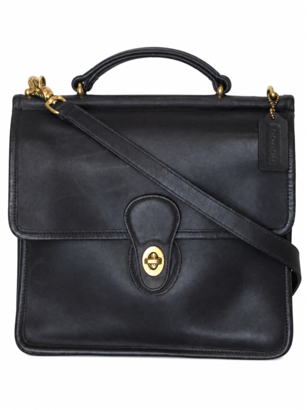 Vintage COACH WILLIS Black Leather Station Turn Lock Crossbody Shoulder Bag